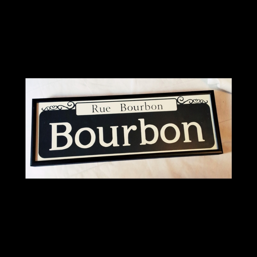 Bourbon Street Sign Black & White Framed & Behind Glass